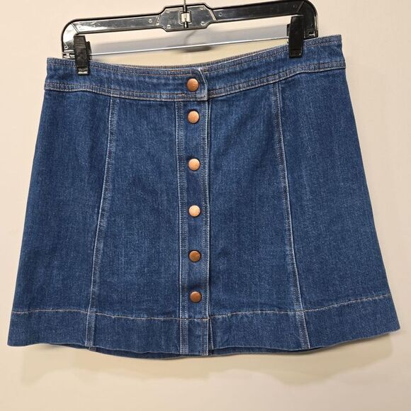 Madewell Jean Mini Skirt Size 14‎ Metropolis Snap Front Mod Retro 60s 70s Go-Go - Picture 1 of 5